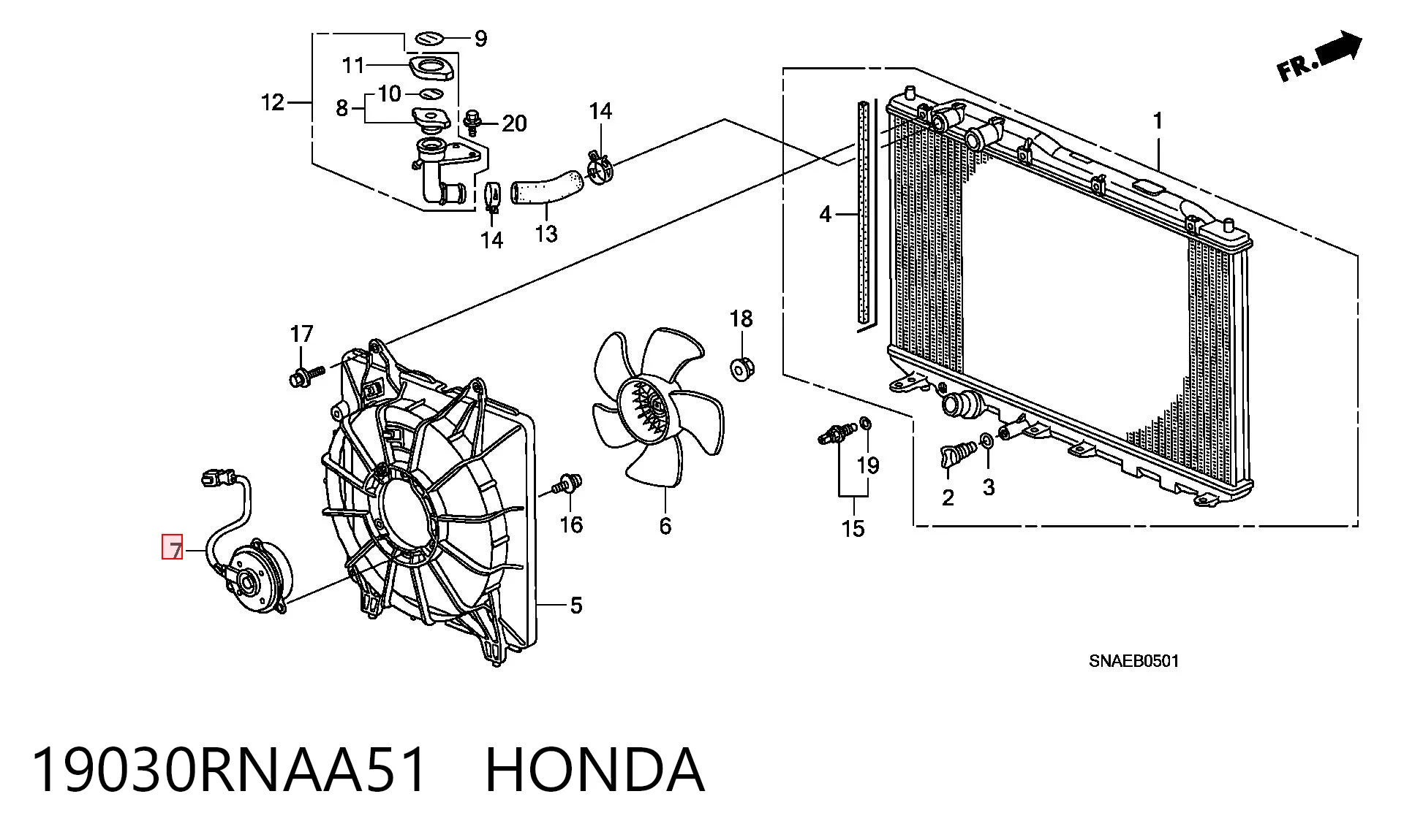 19030RNAA51 Honda Ventilador del radiador