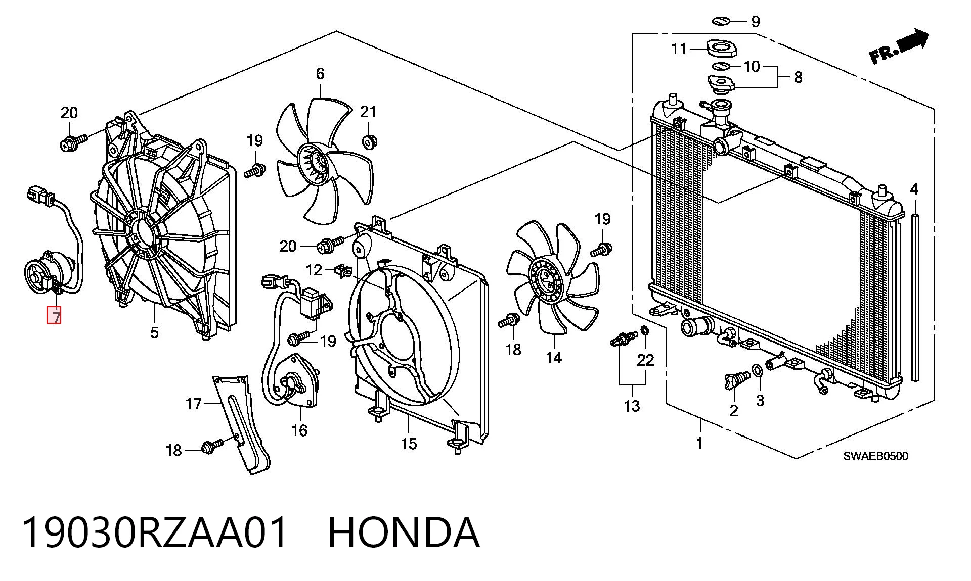 19030RZAA01 Honda Motor eléctrico, ventilador del radiador 