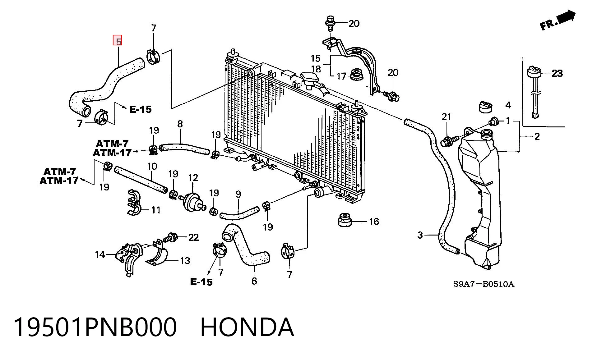 19501PNB000 Honda Manguera superior del radiador
