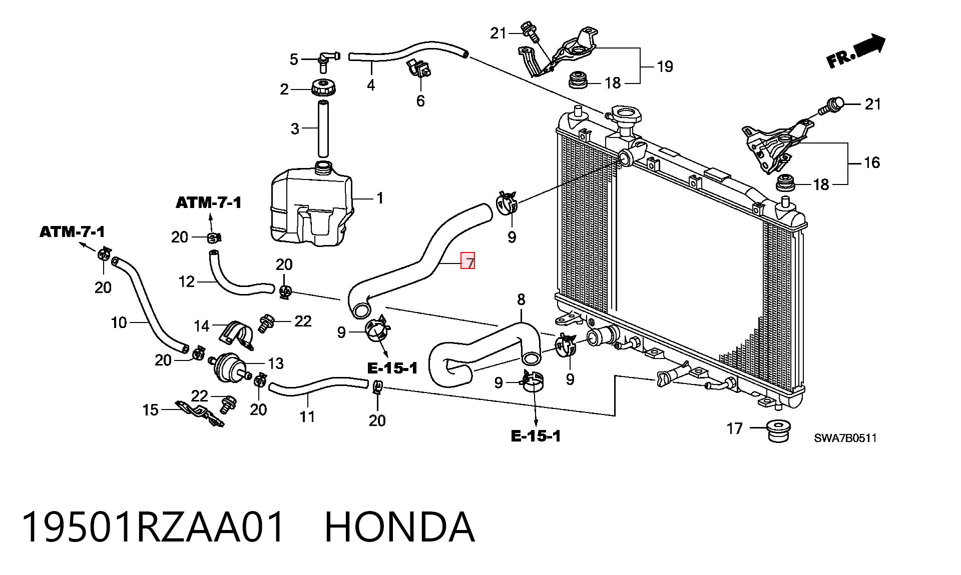 19501RZAA01 Honda Manguera superior del radiador