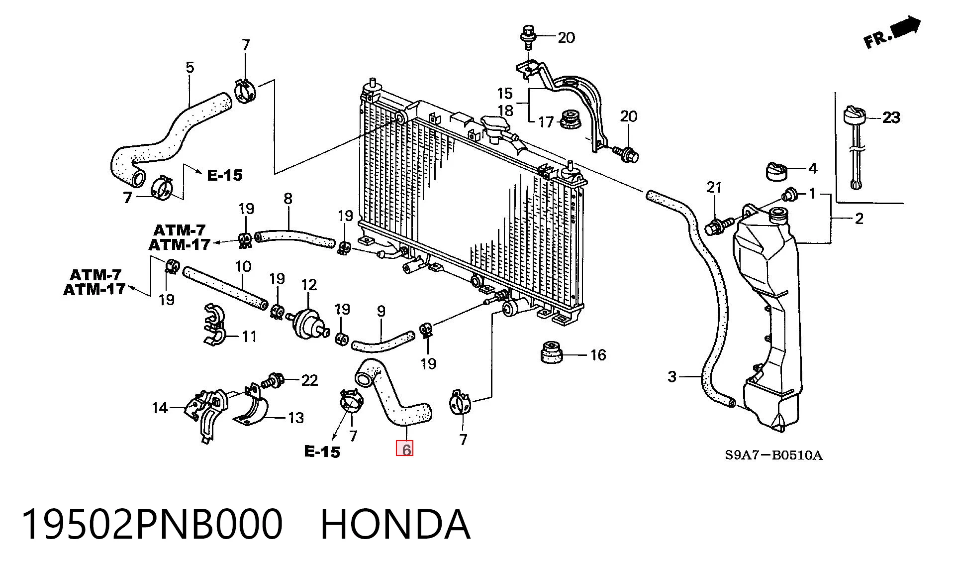 19502PNB000 Honda Manguera inferior del radiador