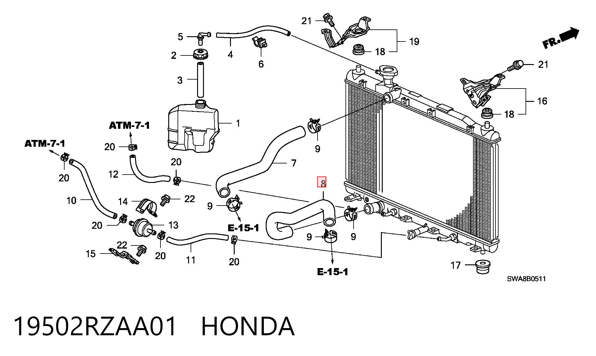 19502RZAA01 Honda Manguera inferior del radiador