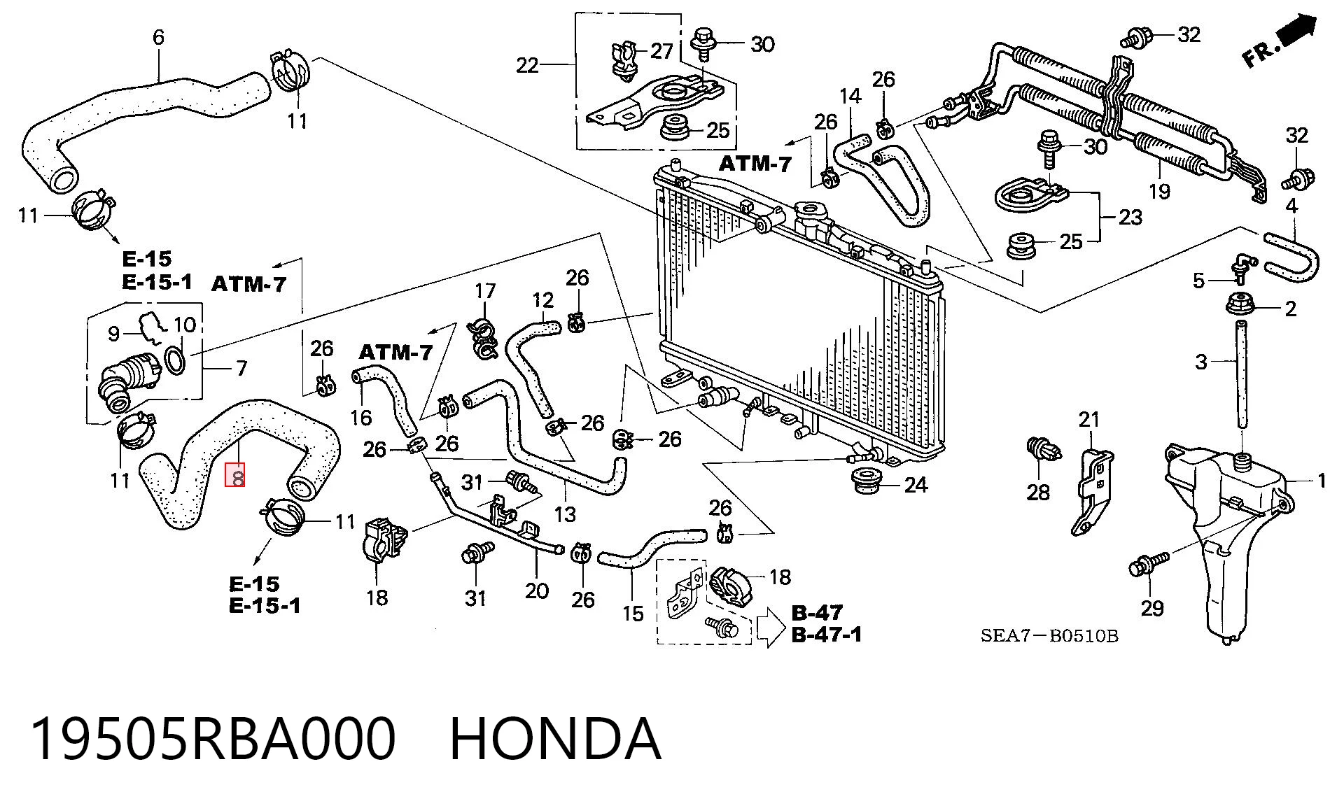 19505RBA000 Honda Manguera inferior del radiador