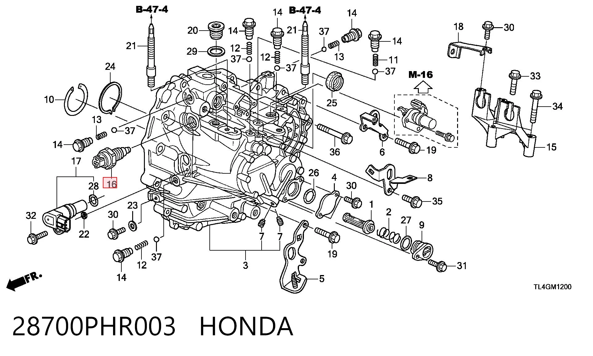 28700PHR003 Honda Interruptor de marcha atras