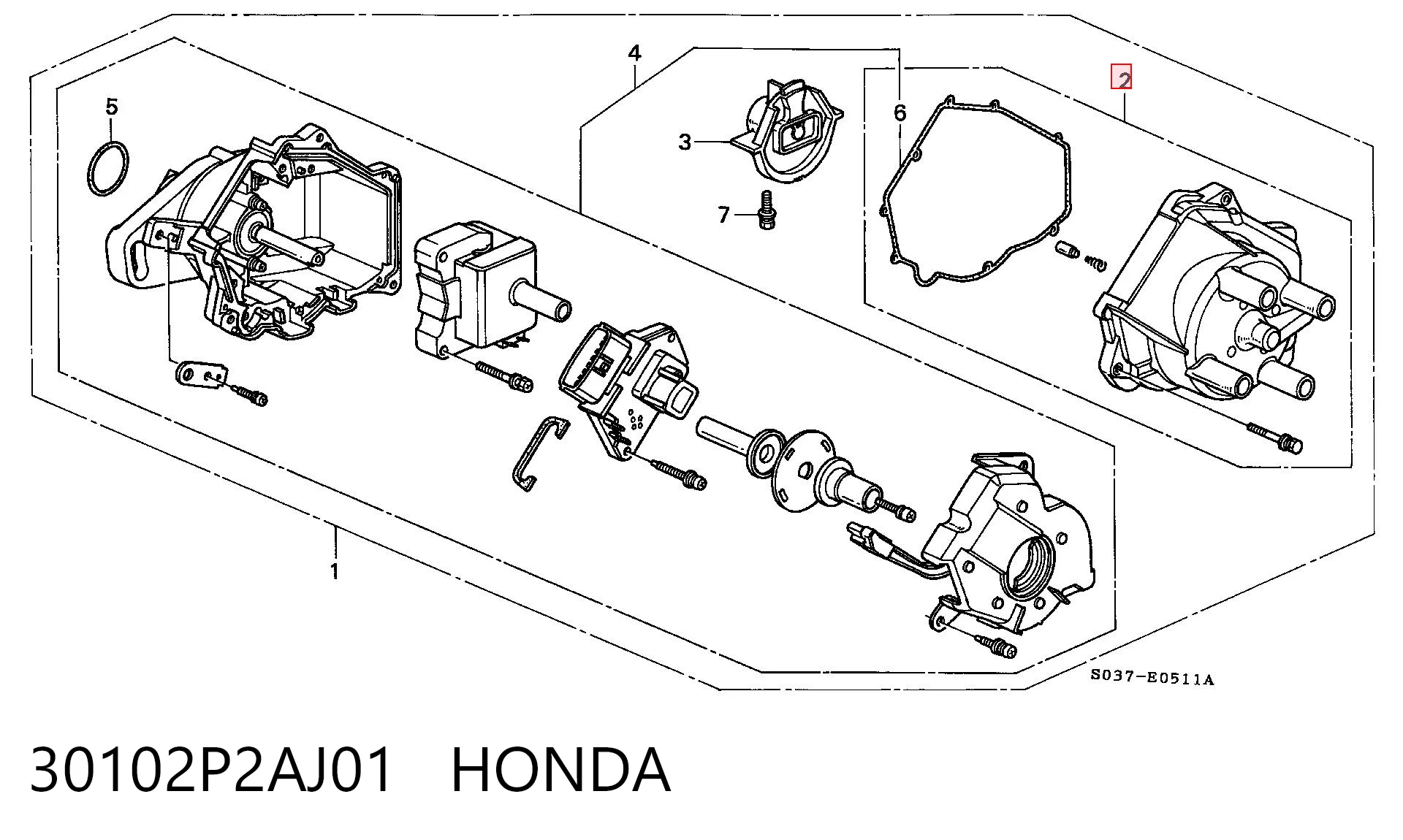 Tapa del distribuidor de encendido 30102P2AJ01 HONDA
