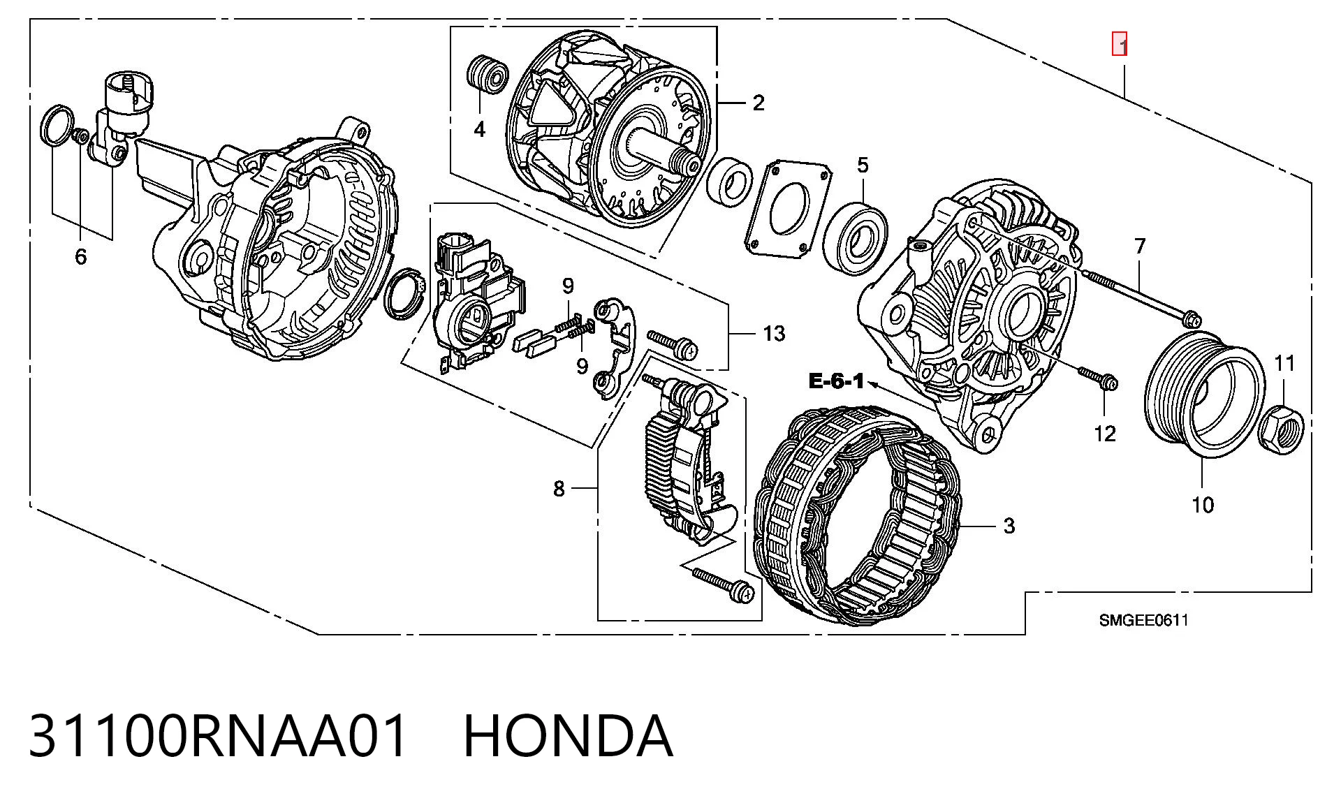 31100RNAA01 Honda Alternador de coche
