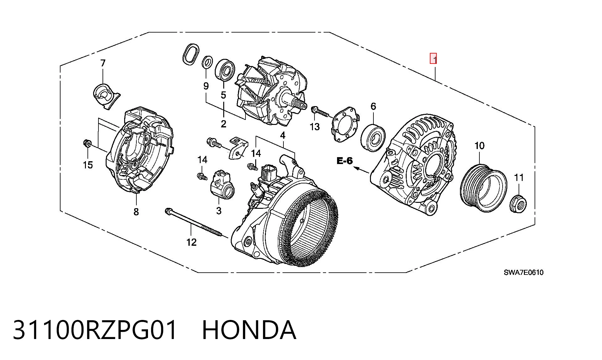 31100RZPG01 Honda Alternador de coche