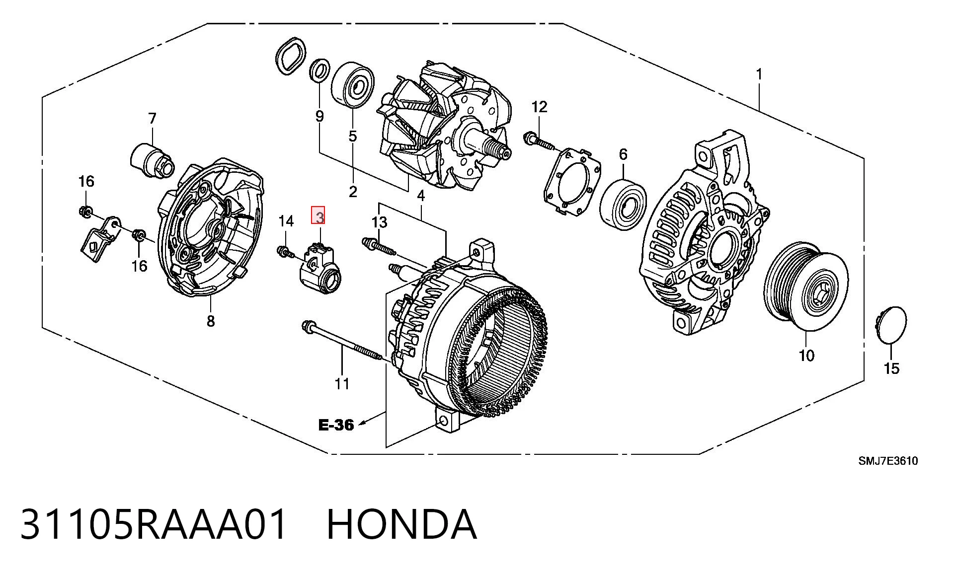 31105RAAA01 Honda Portaescobillas de alternador