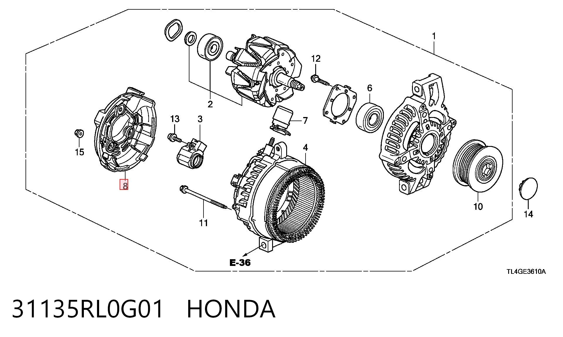 Tapa trasera del alternador 31135RL0G01 HONDA