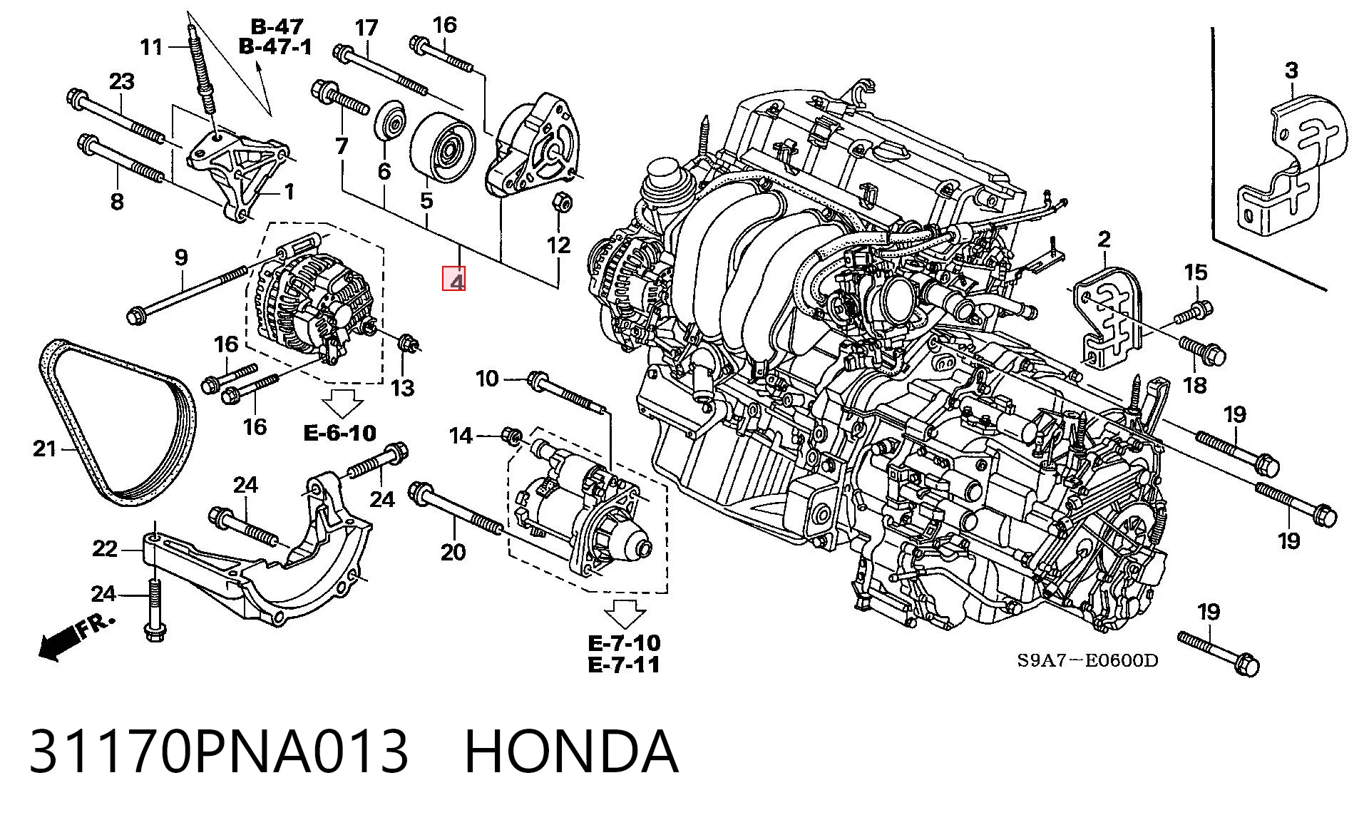 31170PNA013 Honda Tensor de correa de alternador