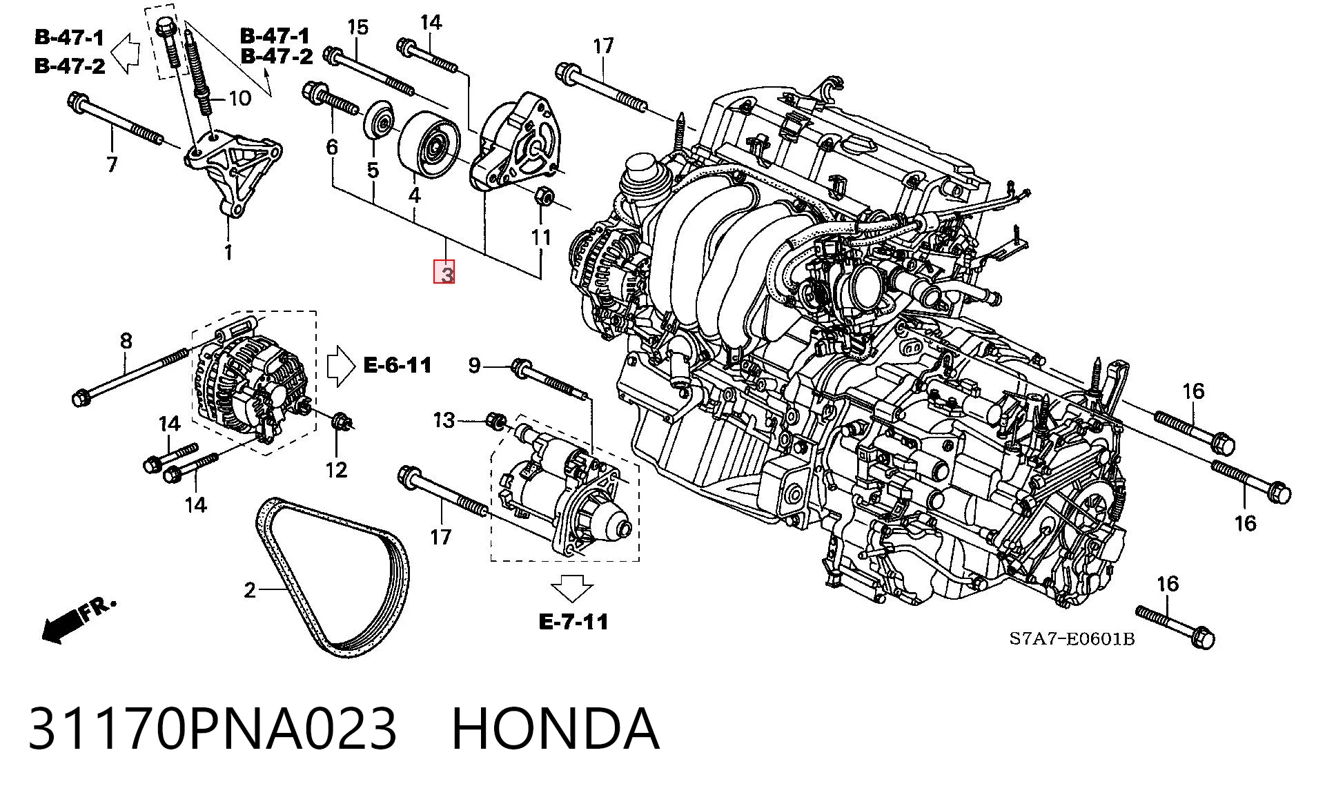 31170PNA023 Honda Tensor de correa de alternador