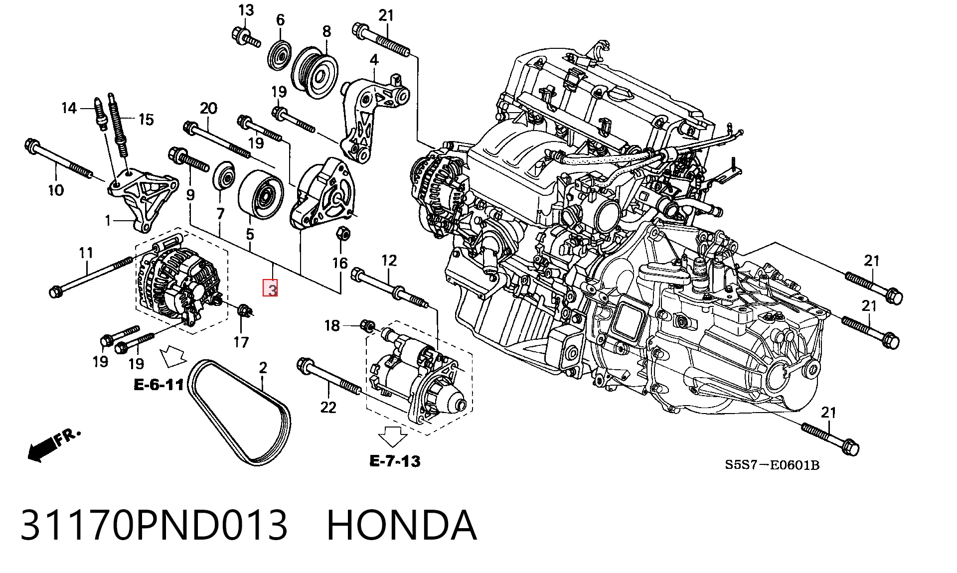 Tensor de correa auxiliar para Honda Civic VII EU, EP, EV