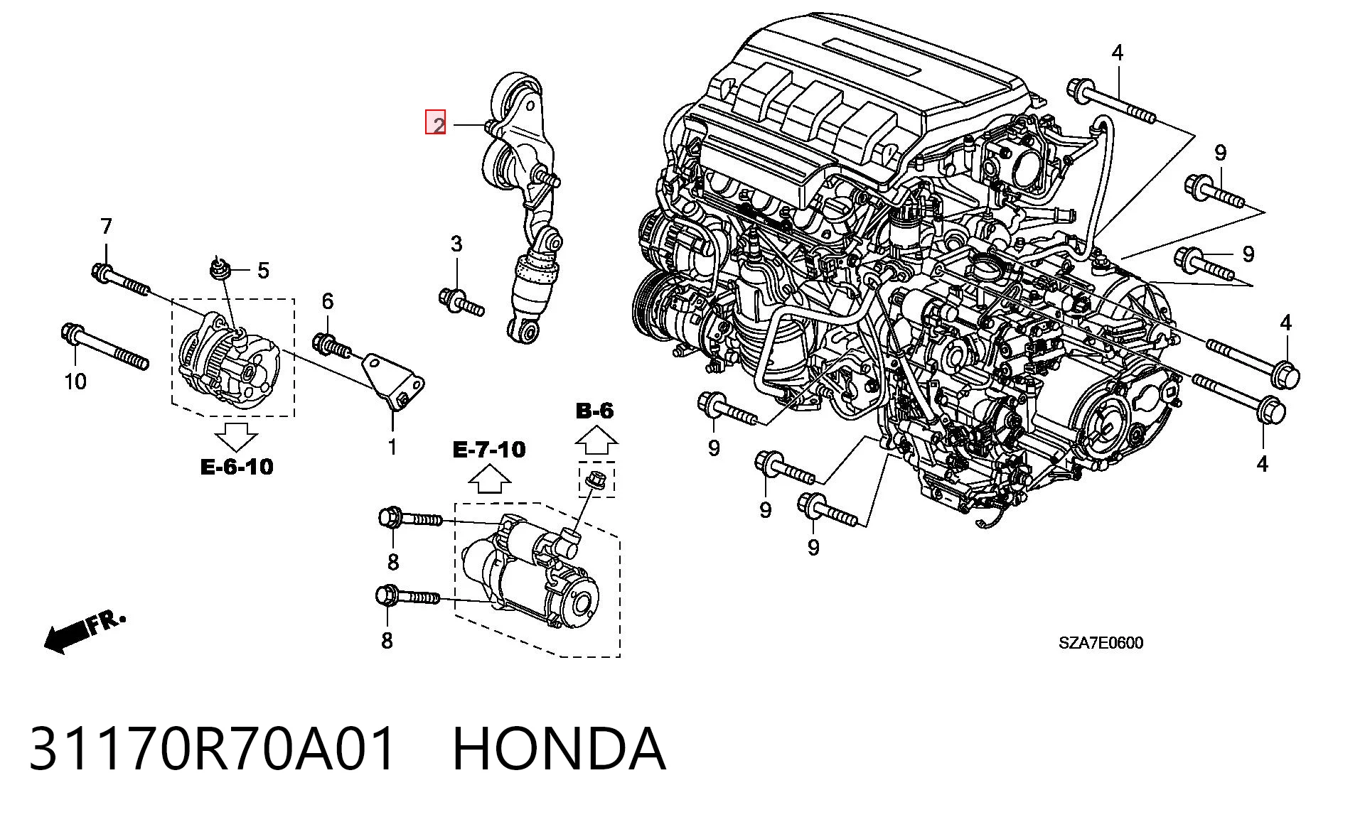 31170R70A01 Honda Tensor de correa de alternador