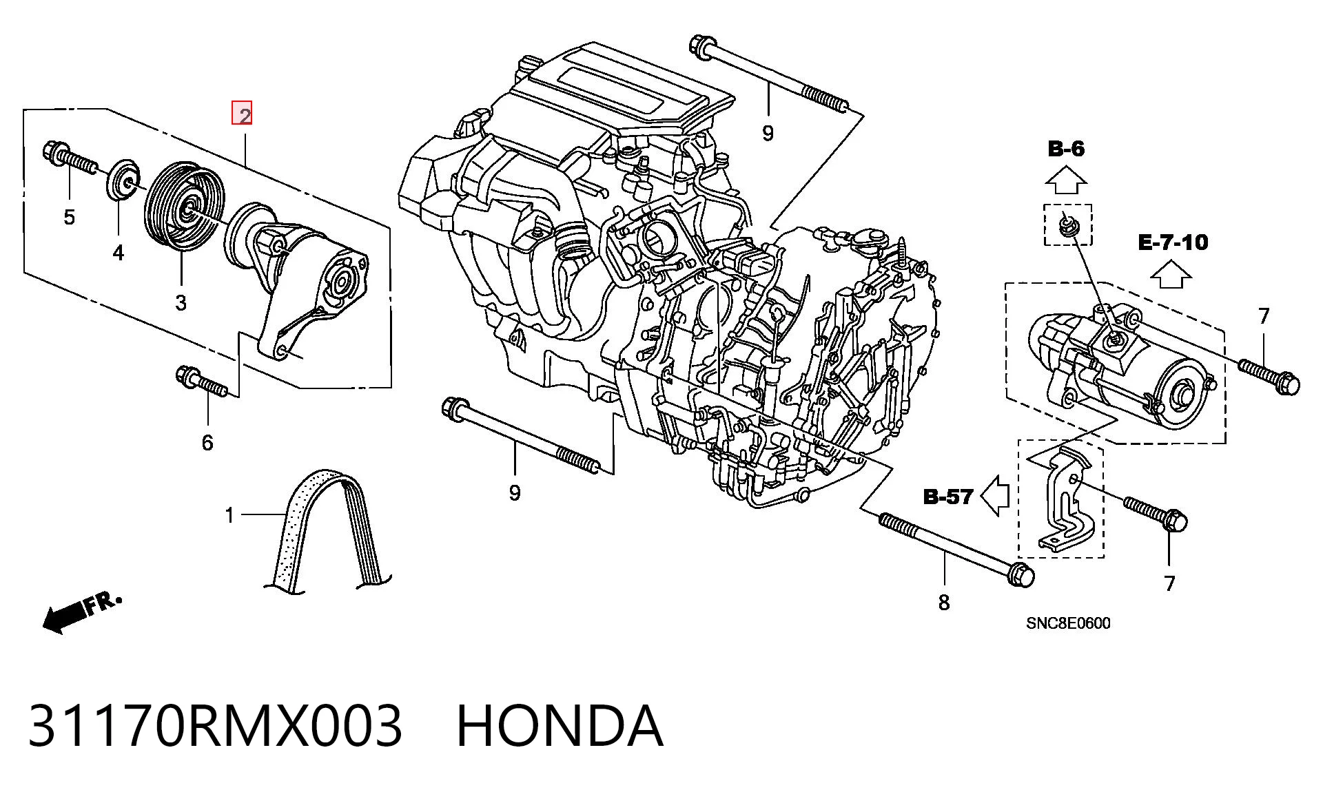 31170RMX003 Honda Tensor de correa de alternador