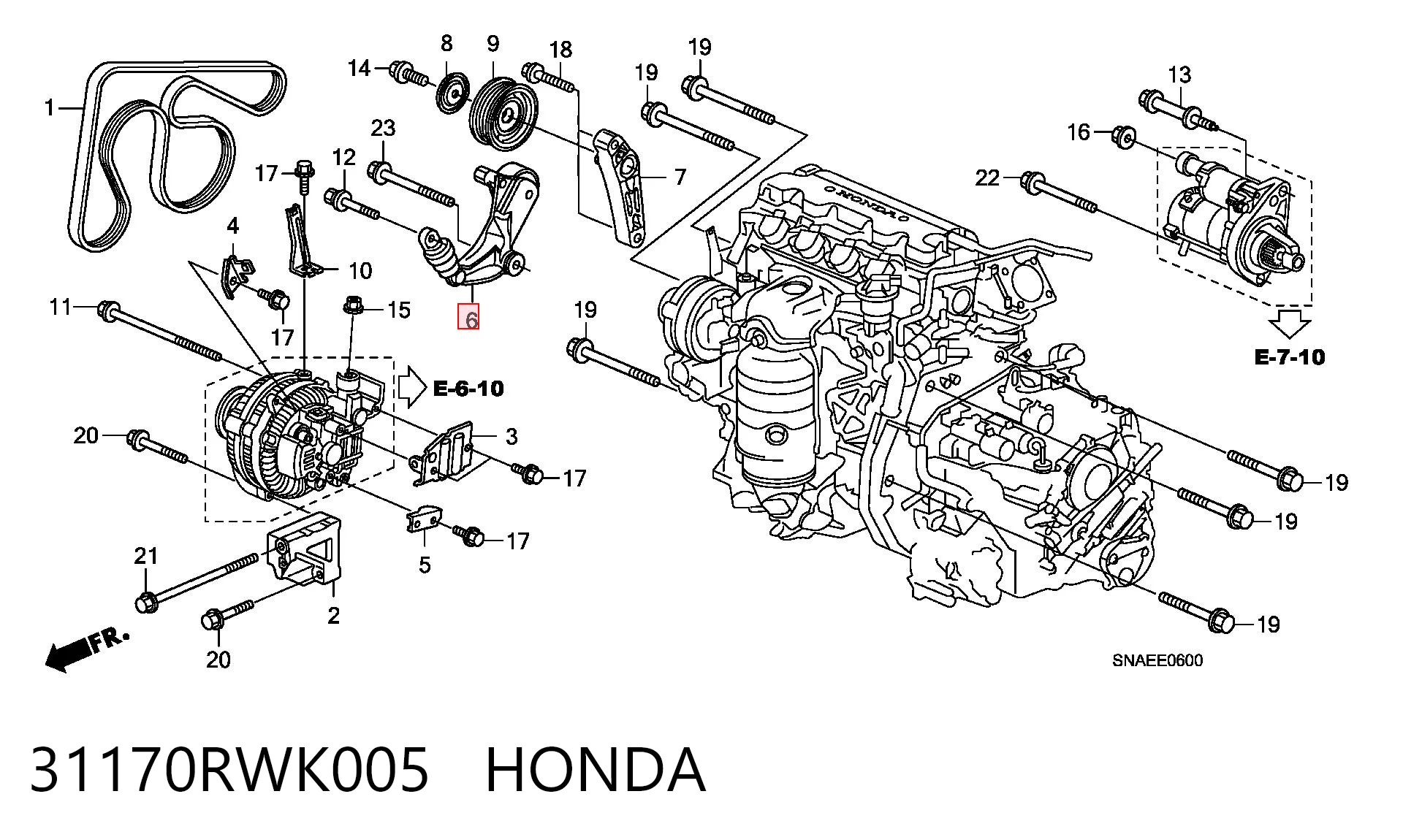 31170RWK005 Honda Tensor de correa de alternador
