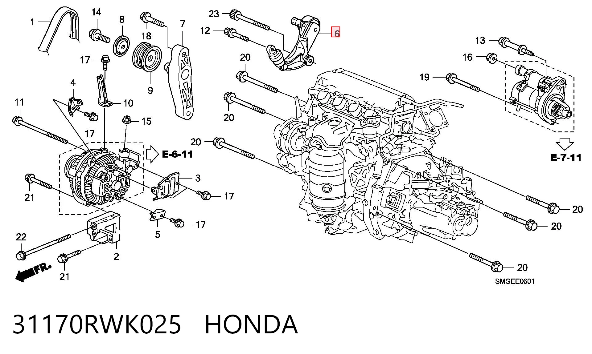 31170RWK025 Honda Tensor de correa de alternador
