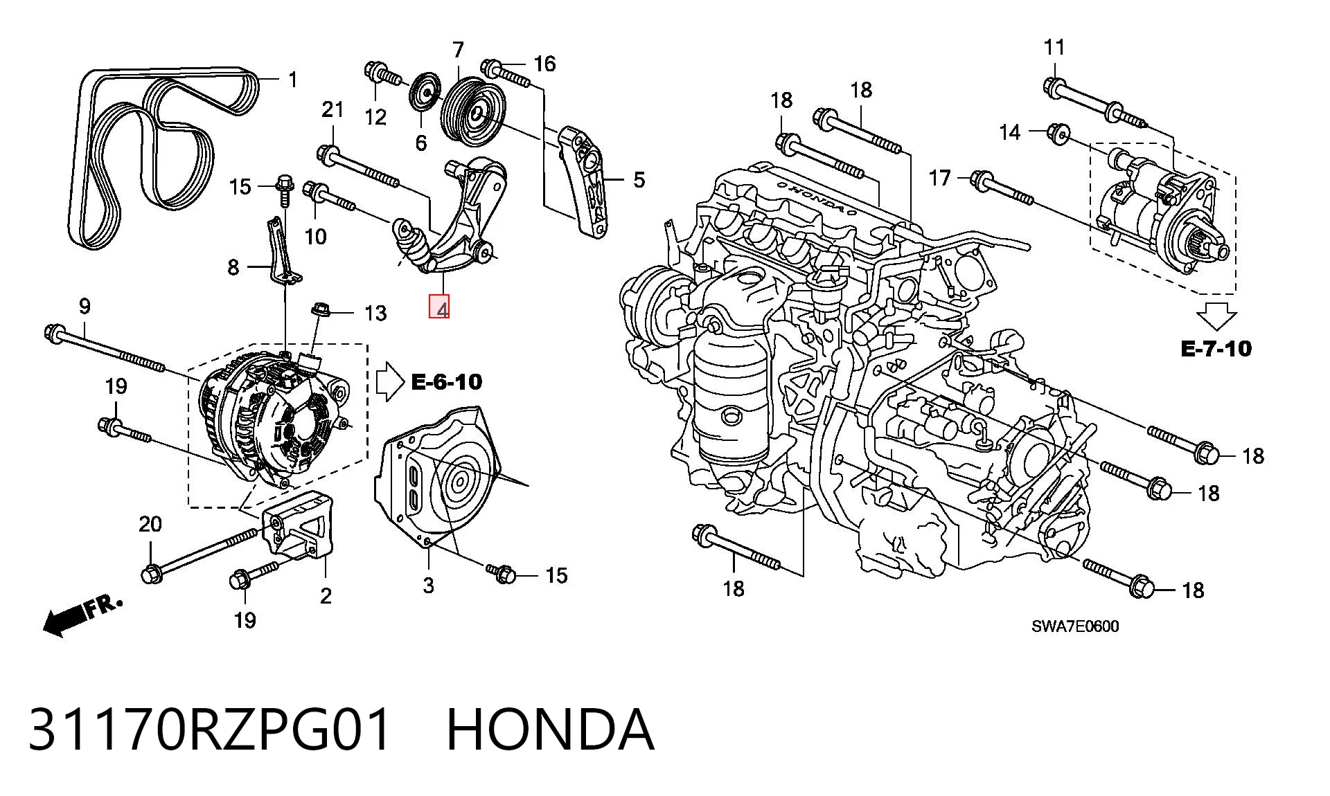 31170RZPG01 Honda Tensor de correa de alternador