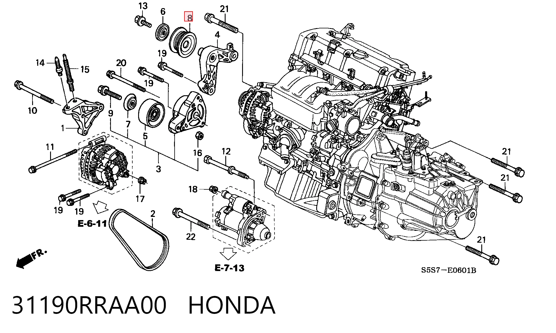 31190RRAA00 Honda Polea guía correa poli V
