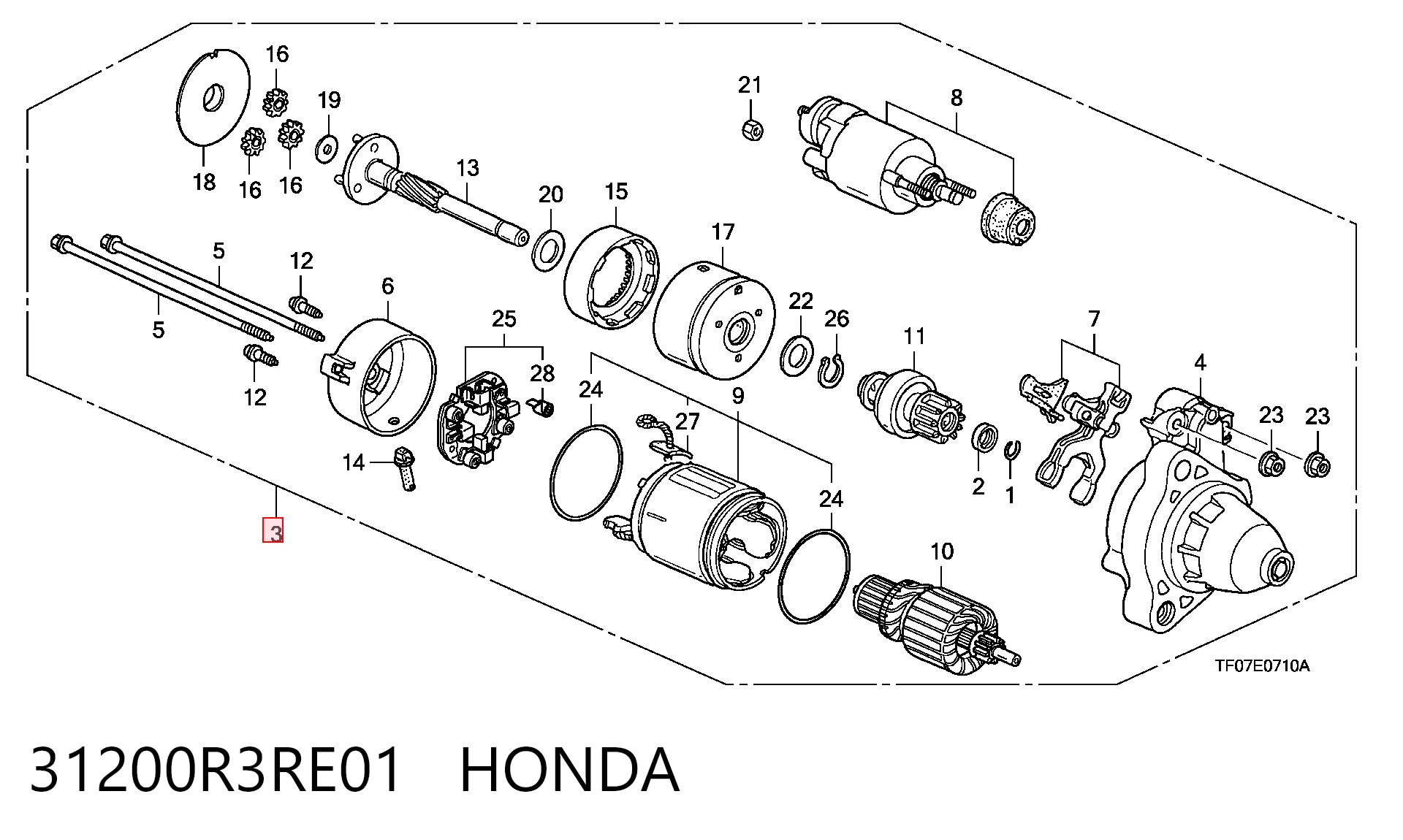 Motor de arranque para Honda Jazz GD, GE