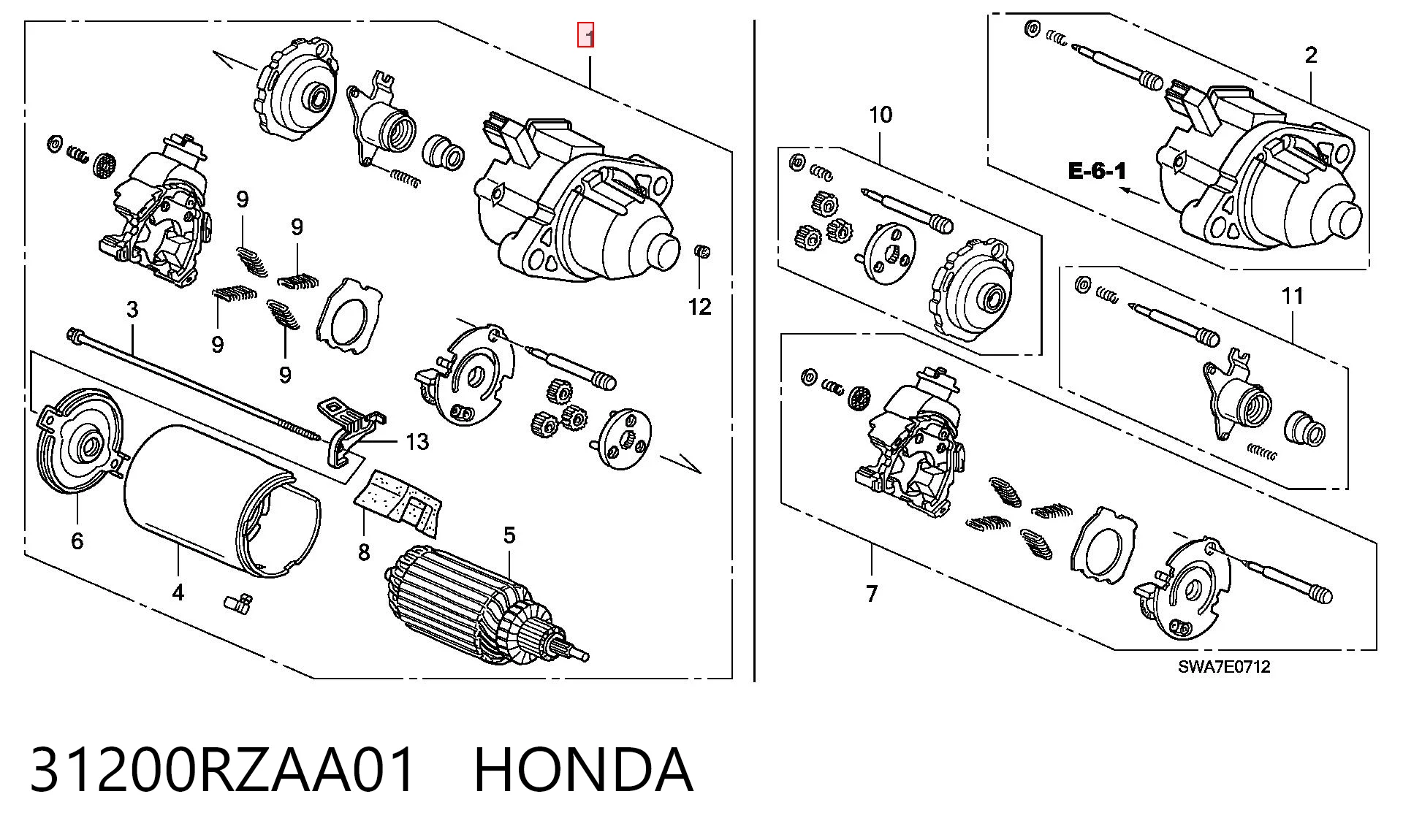 31200RZAA01 Honda Arranque motores
