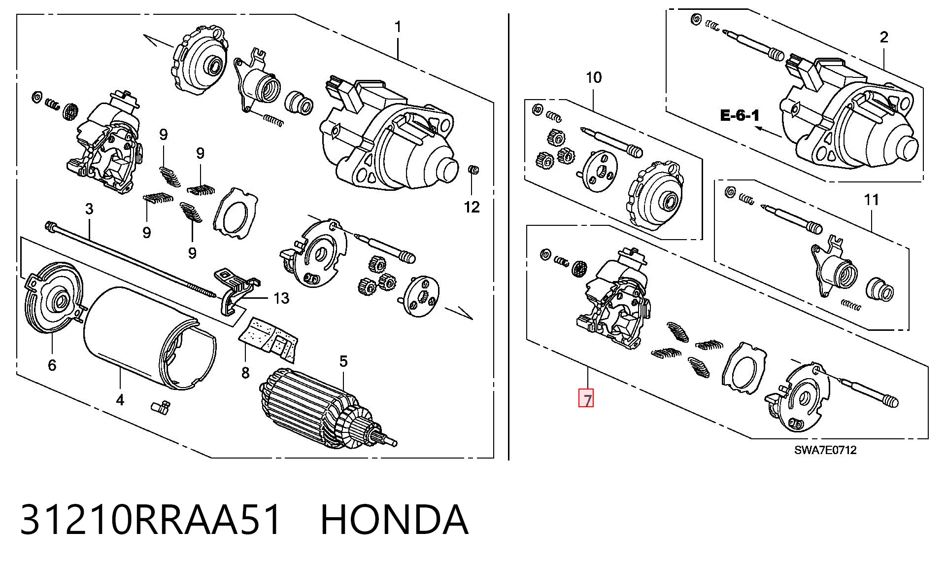 31210RRAA51 Honda Soporte de cepillo de motor de arranque 