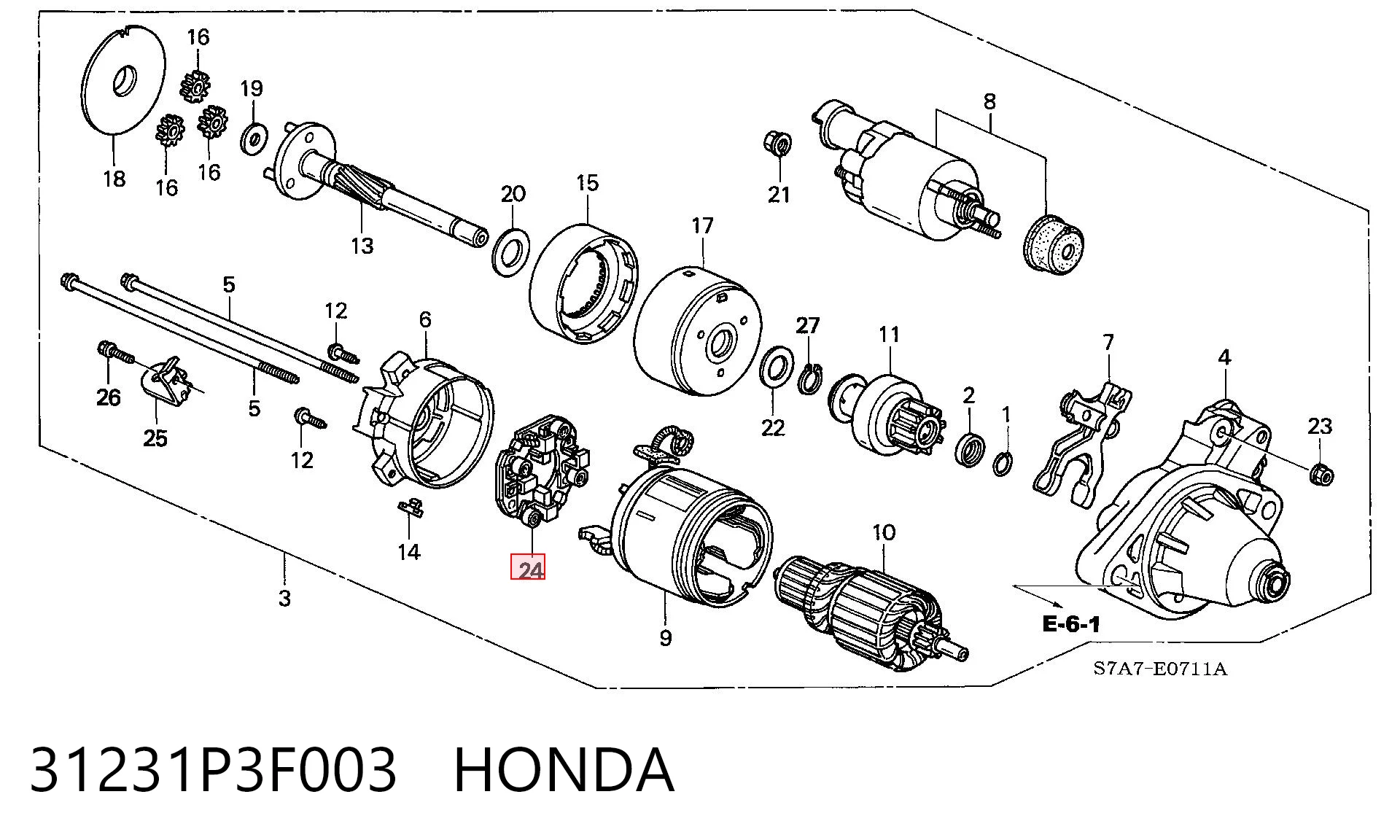 31231P3F003 Honda Soporte de cepillo de motor de arranque 