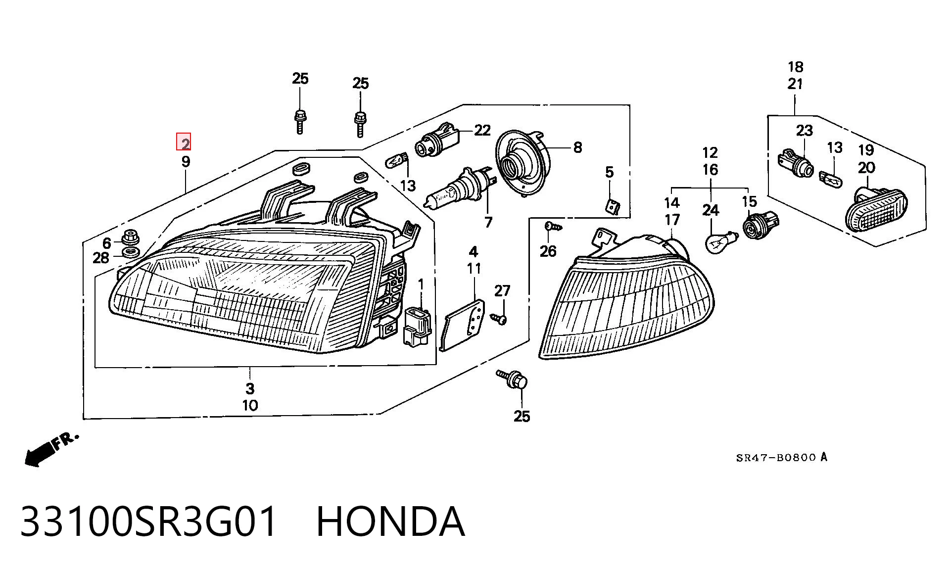 Luz derecha para Honda Civic V EG, EH