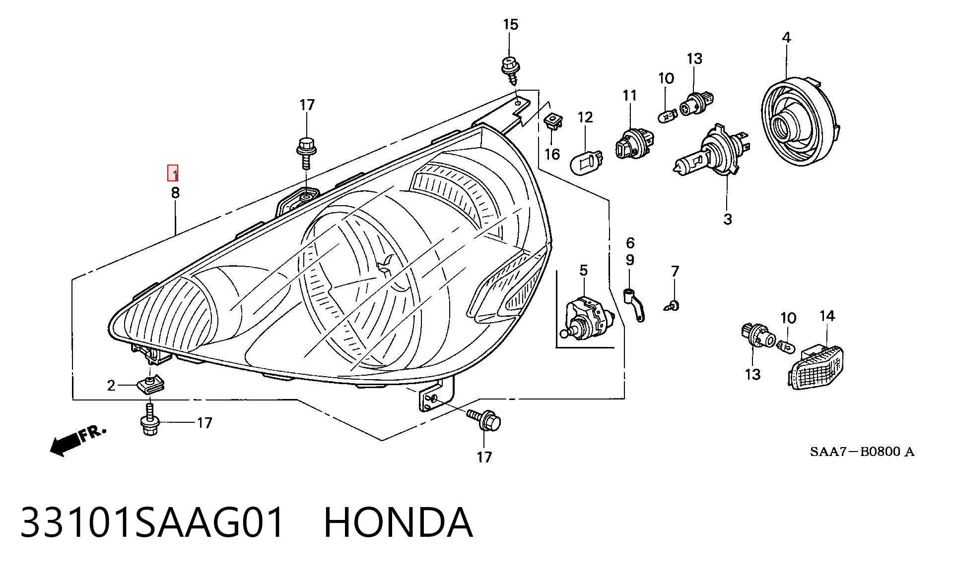 Luz derecha para Honda Jazz  GD, GE