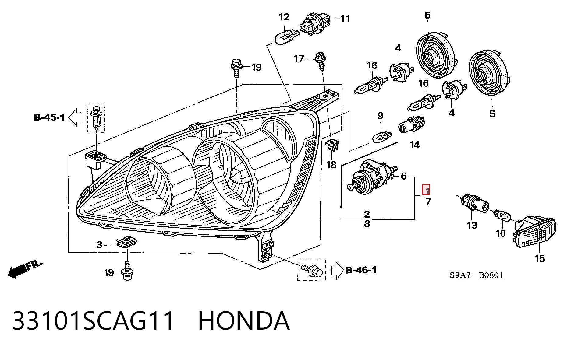 Luz derecha para Honda CR-V II RD