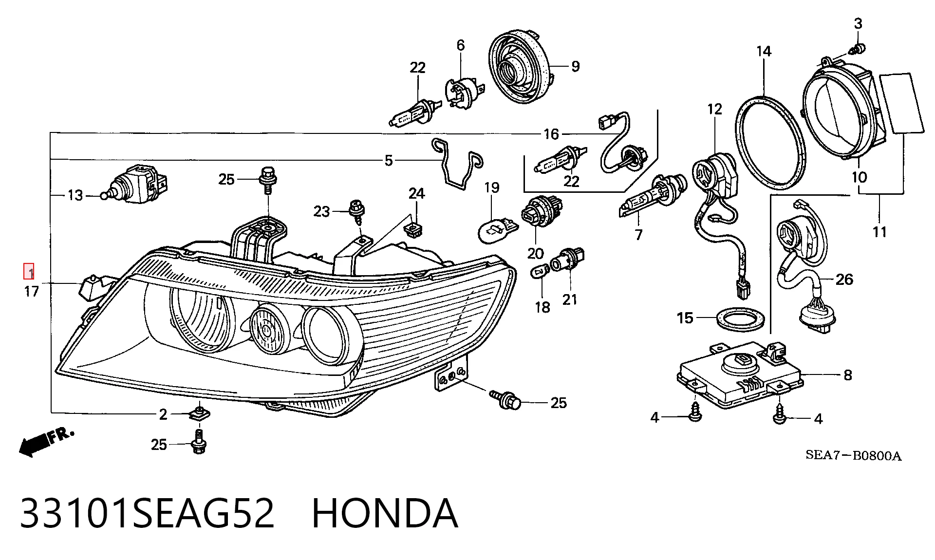  Faro derecho Honda Accord 7