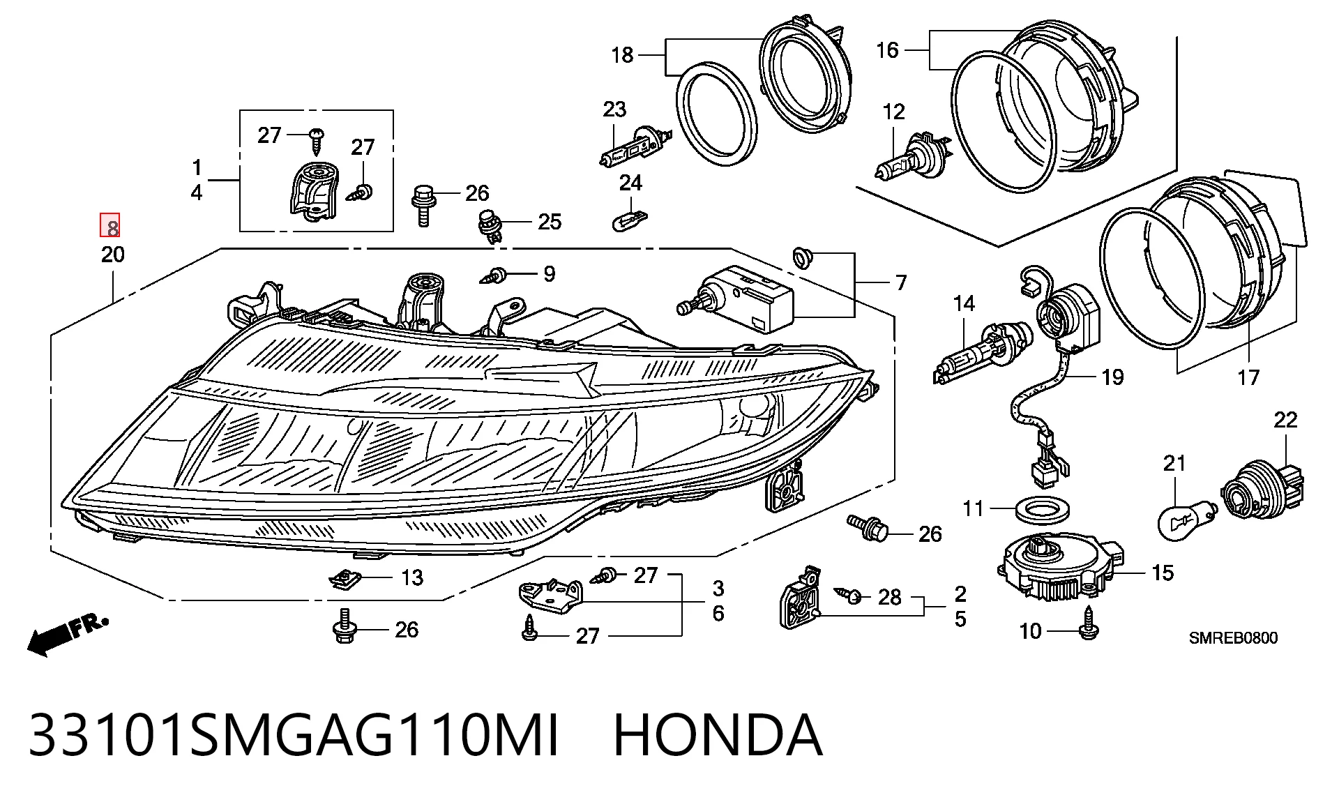Faro derecho 33101SMGAG110MI HONDA