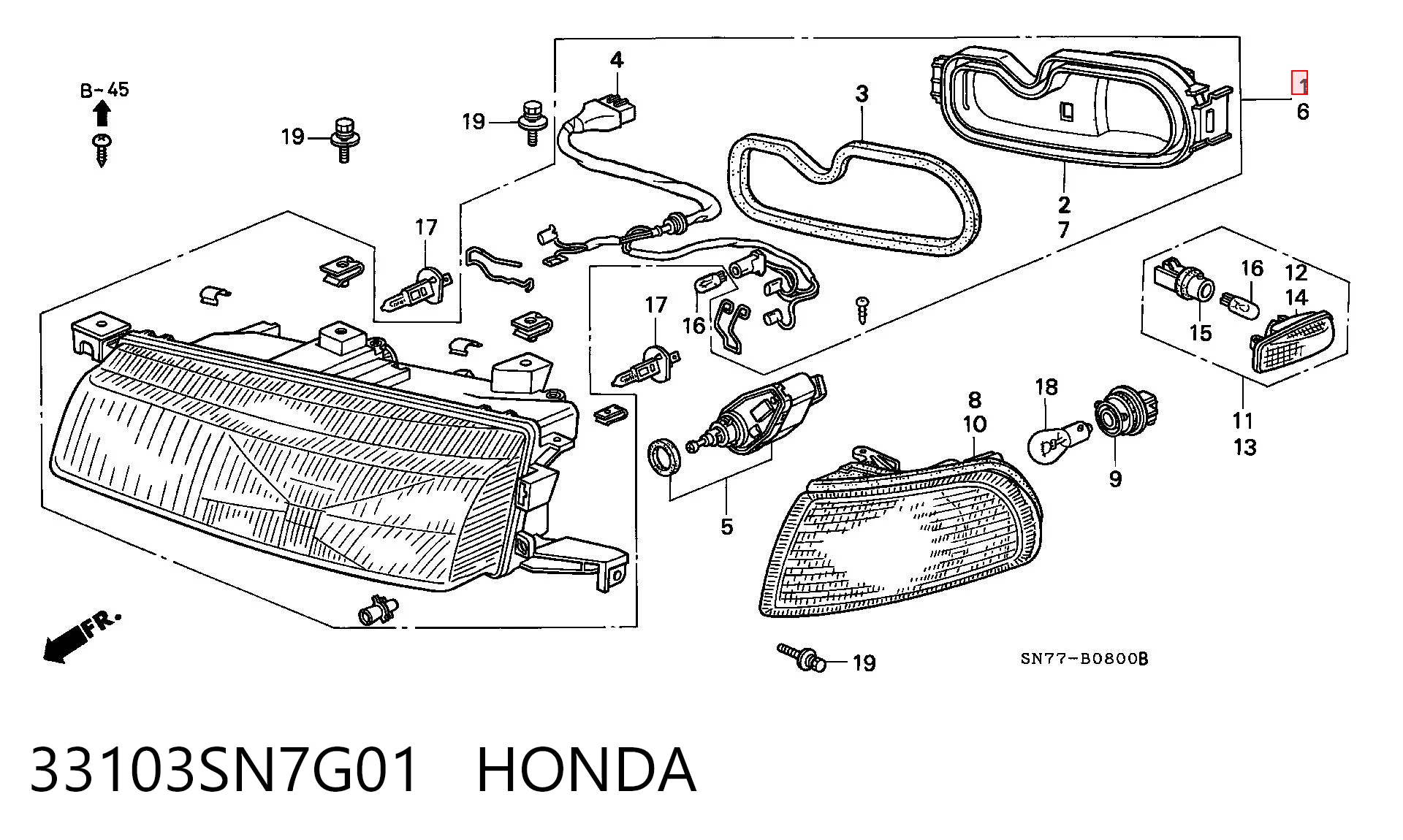 Luz derecha para Honda Accord V CC7