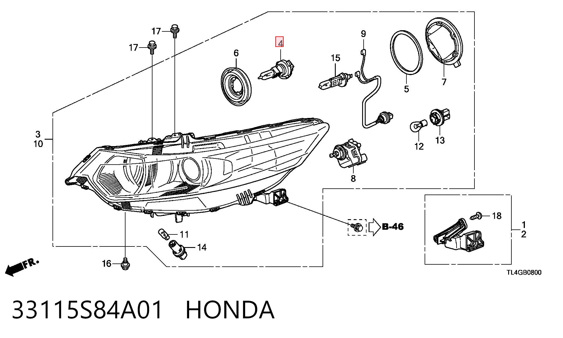 33115S84A01 Honda Lámpara halógena