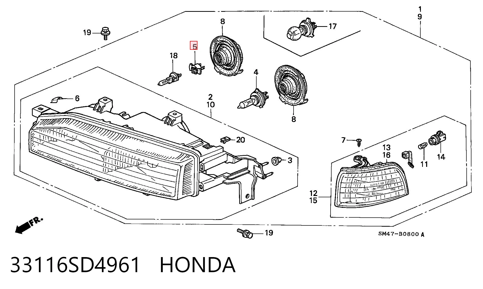 33116SD4961 Honda Portalámparas de faro
