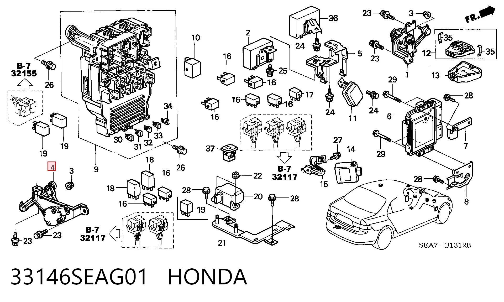 33146SEAG01 Honda Sensor de nivel de carrocería trasero