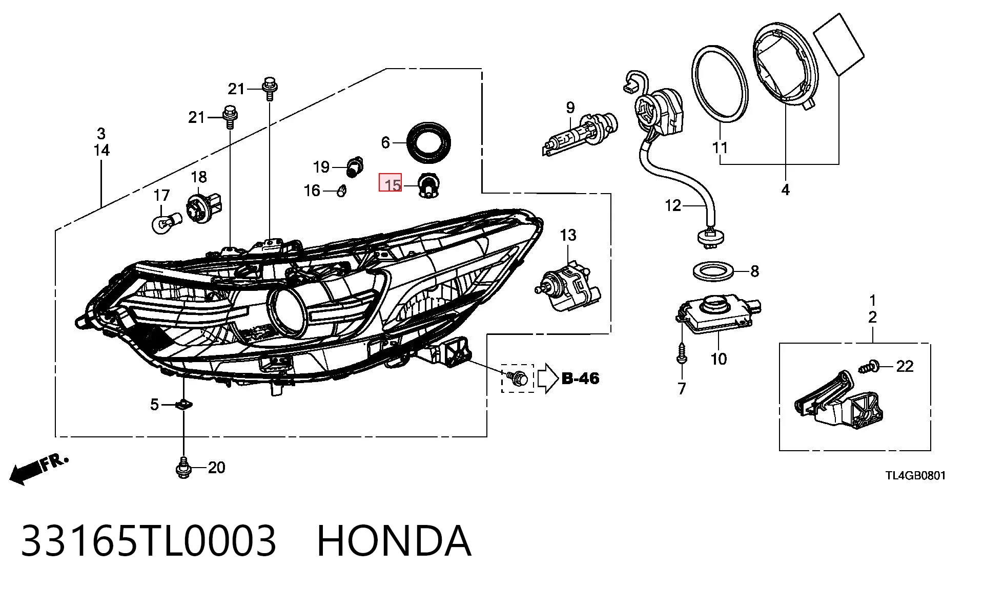 33165TL0003 Honda Lámpara para faros de luz antiniebla