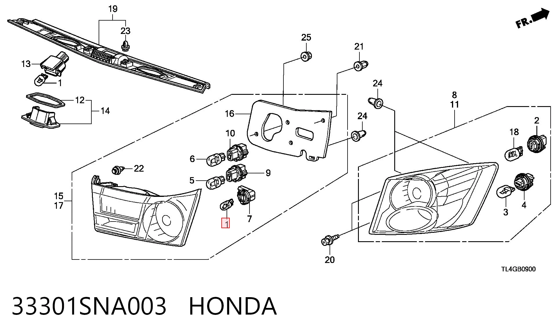 33301SNA003 Honda Lámpara de luz interior de cabina