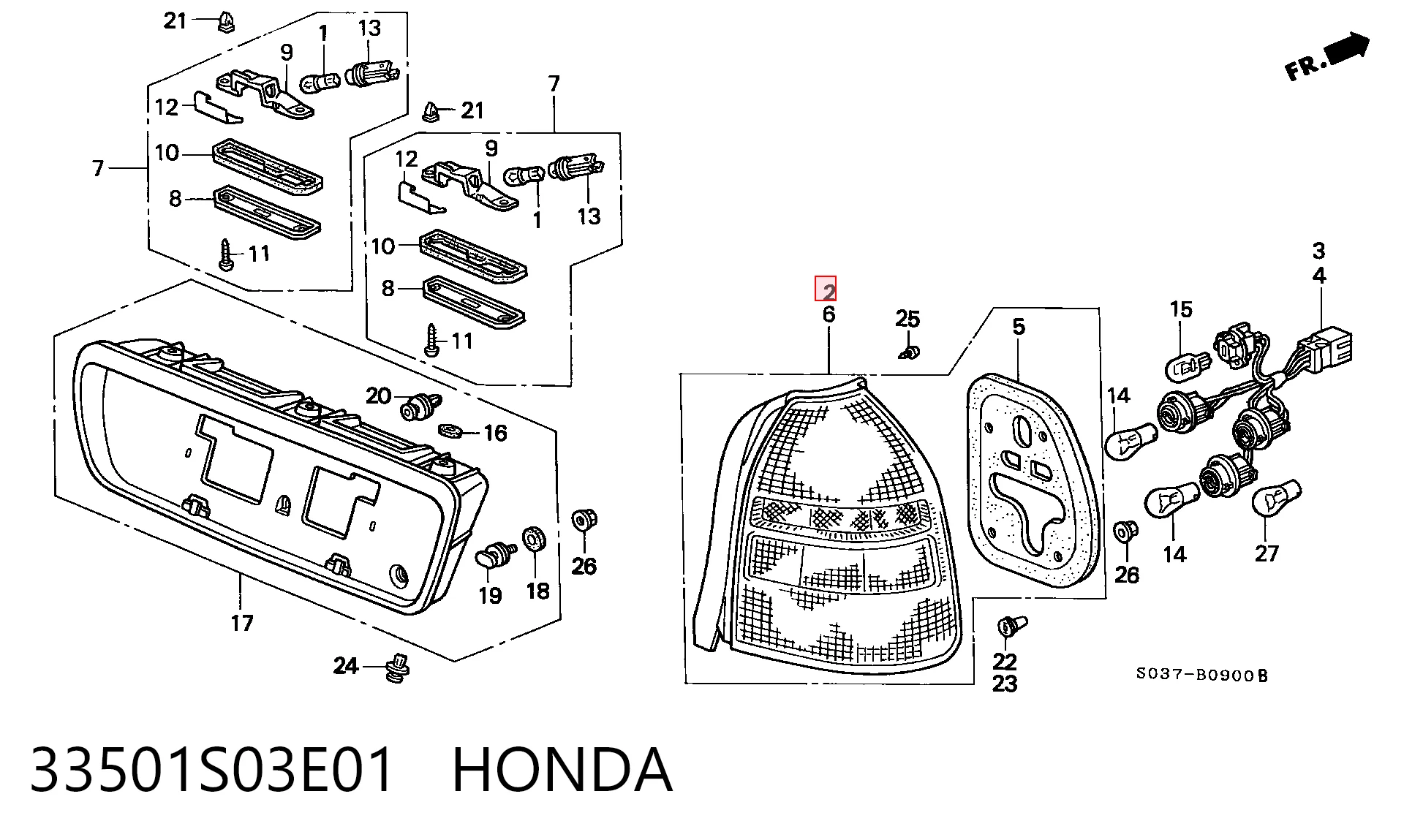 Piloto trasero derecho para Honda Civic VI EJ9, EK1