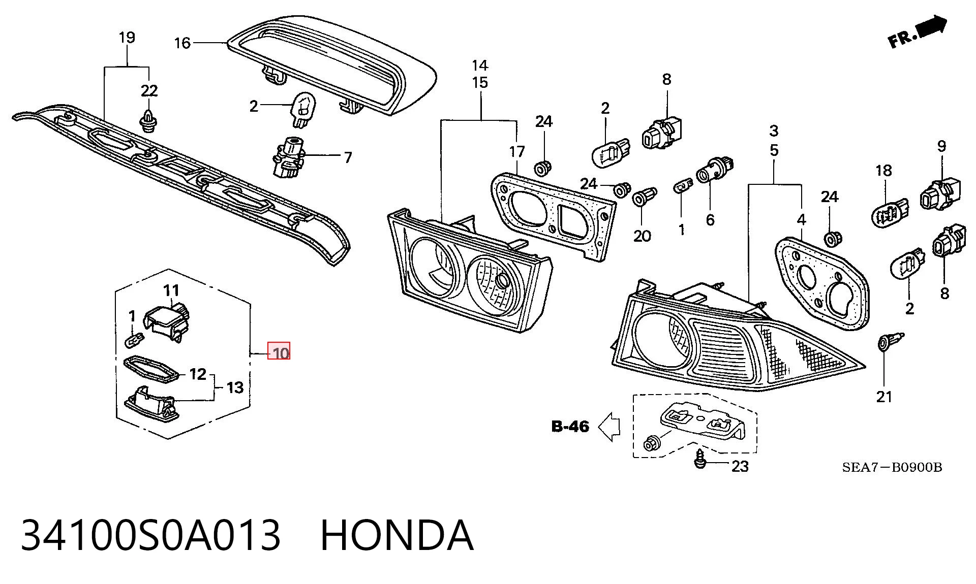 34100S0A013 Honda Luz de matricula