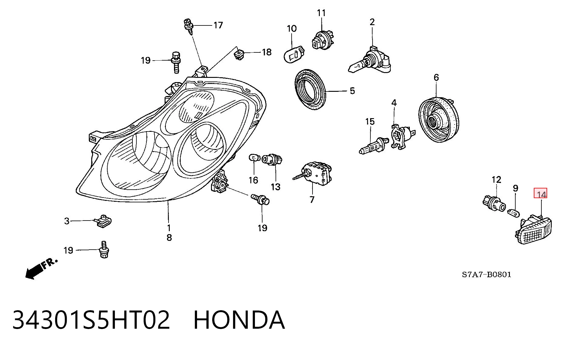34301S5HT02 Honda Luz intermitente guardabarros