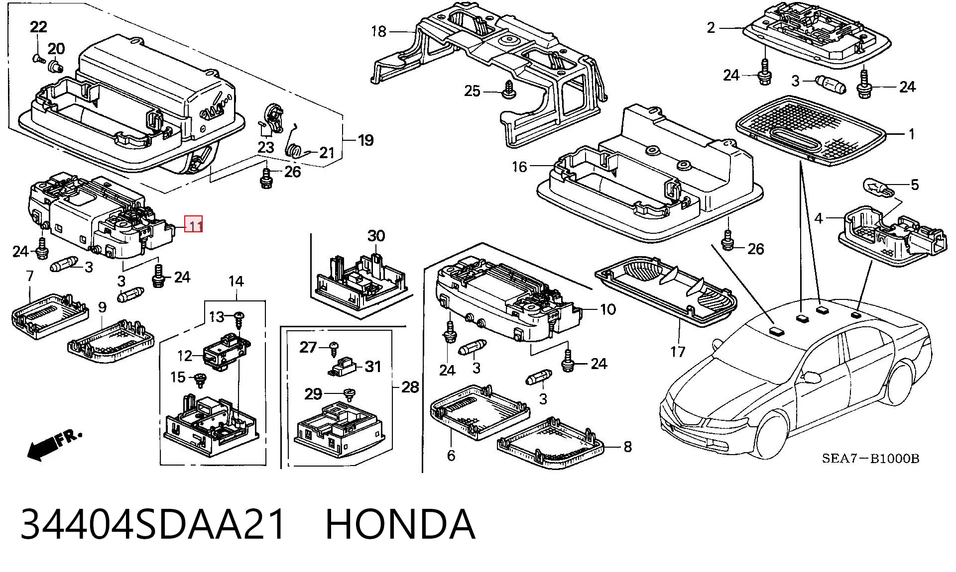 34404SDAA21 Honda Difusor de luz interior (cabina)