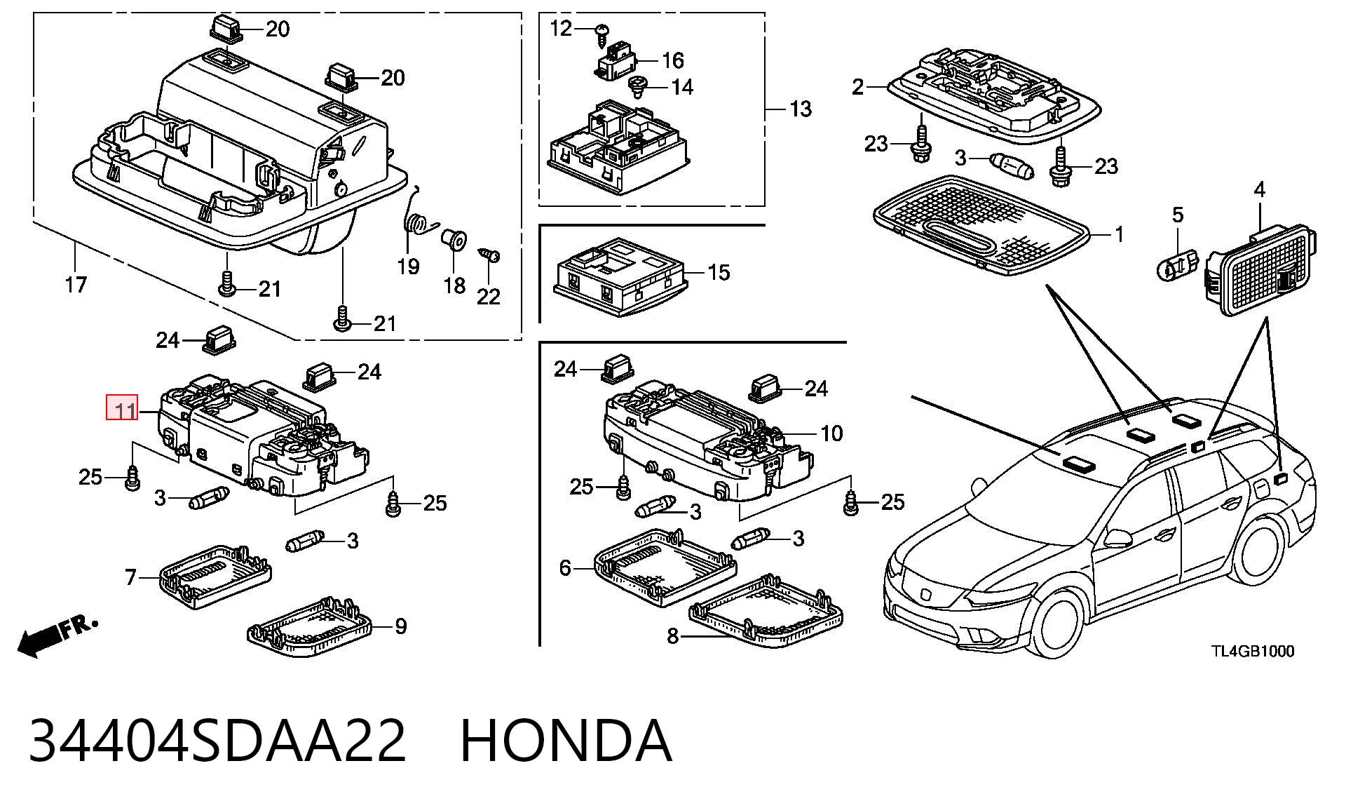 34404SDAA22 Honda Luz de techo interior (cabina)