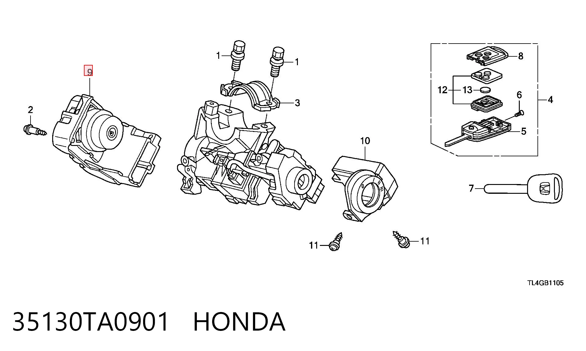 Conmutador de encendido para Honda Accord VIII CU