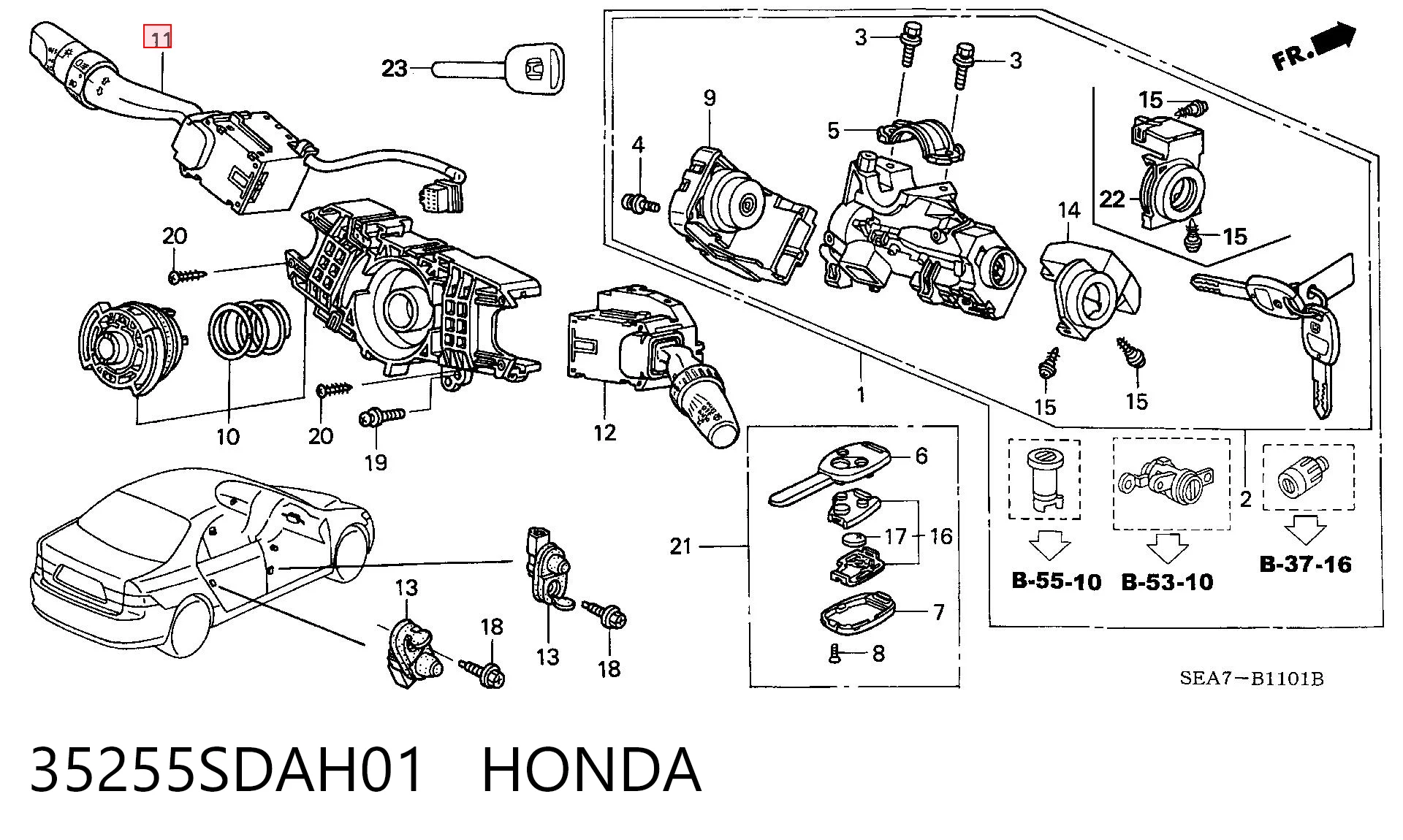 35255SDAH01 Honda Conmutador izquierdo de la columna de dirección