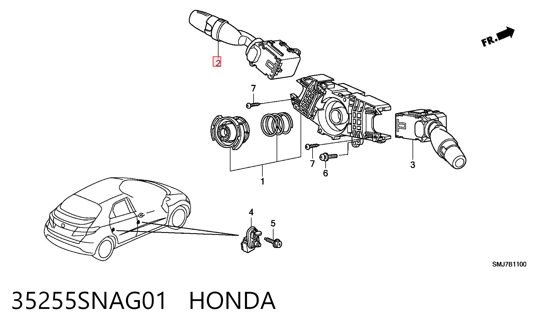35255SNAG01 Honda Conmutador izquierdo de la columna de dirección