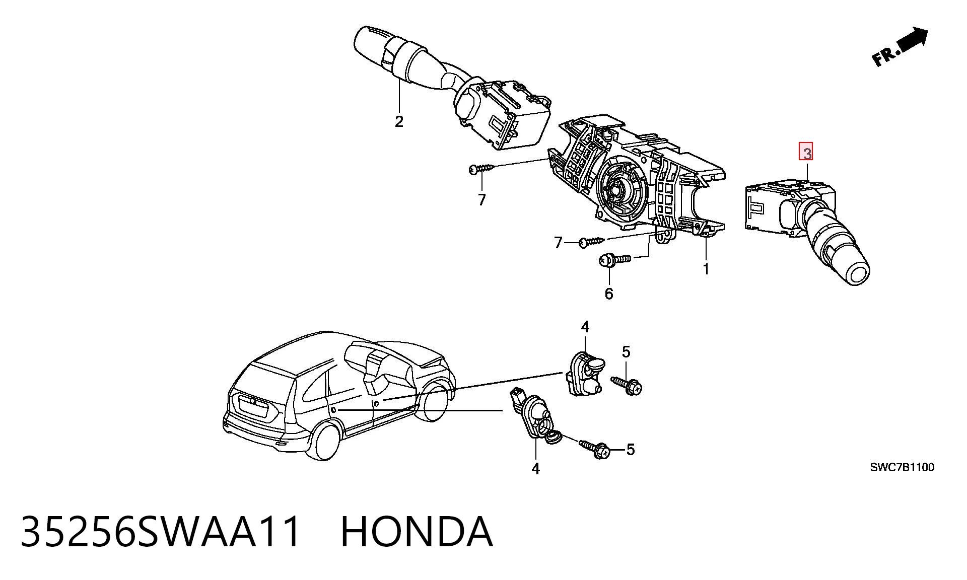 35256SWAA11 Honda Conmutador derecho de la columna de dirección