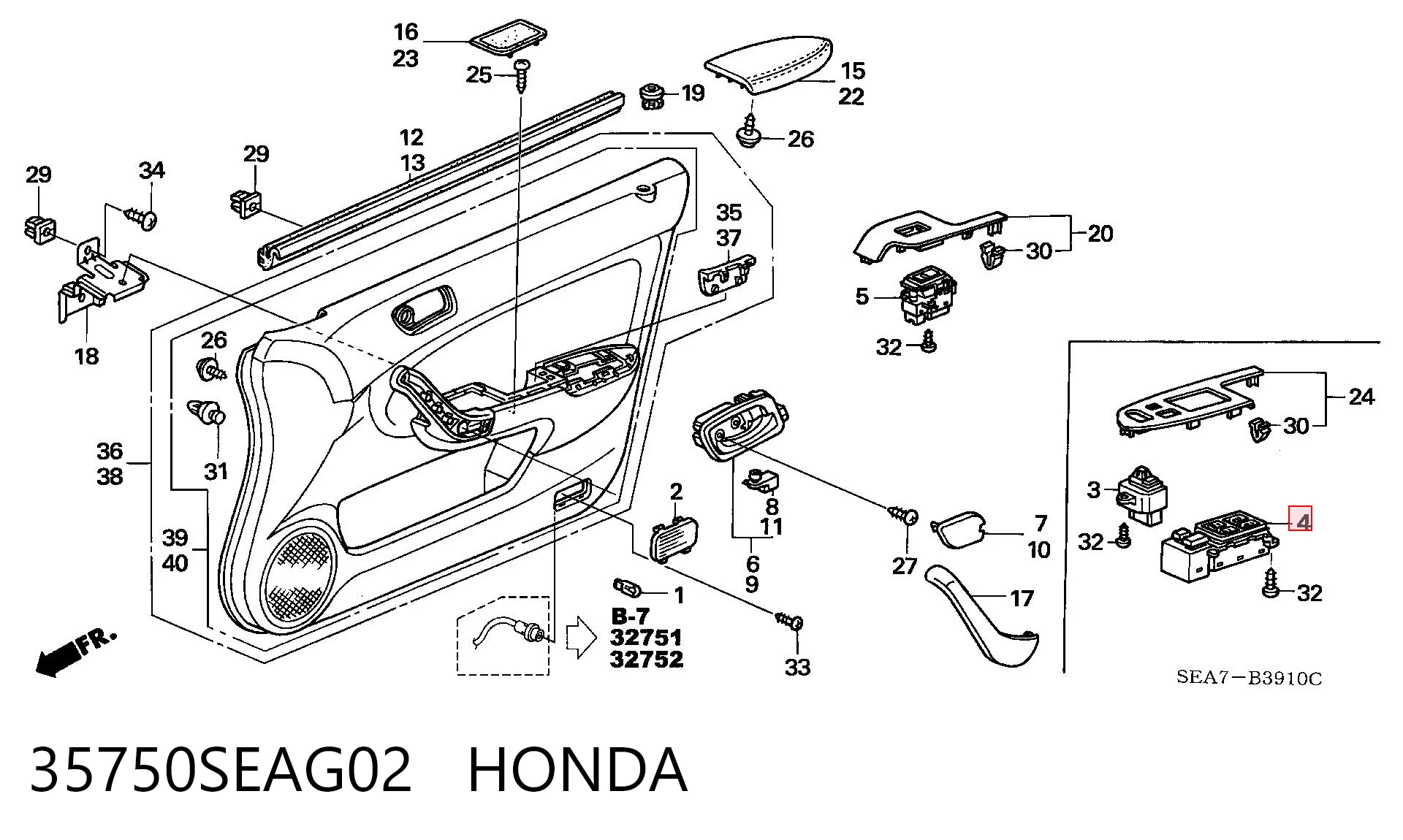 35750SEAG02 Honda Unidad de control de elevalunas delantera izquierda