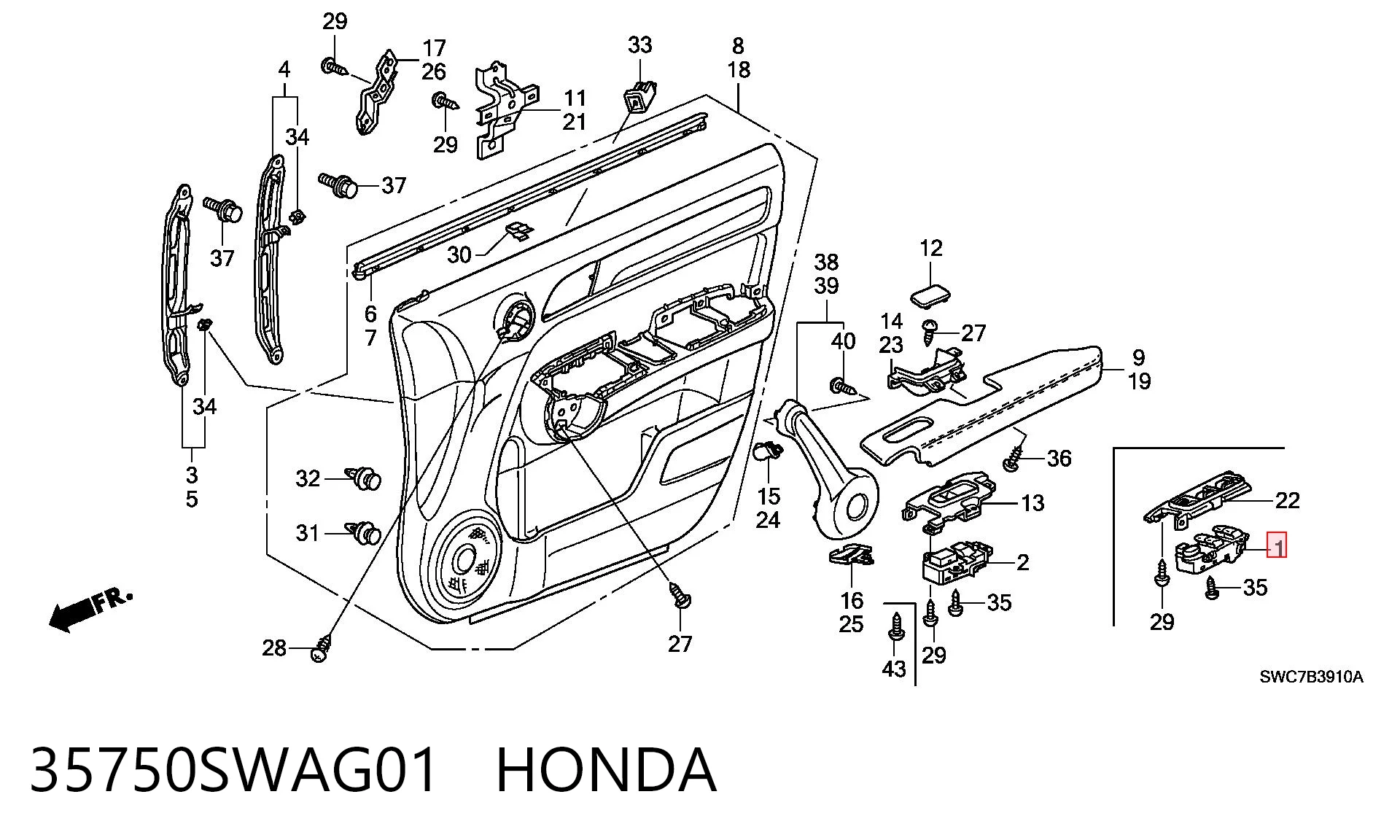 35750SWAG01 Honda Unidad de control de elevalunas delantera izquierda