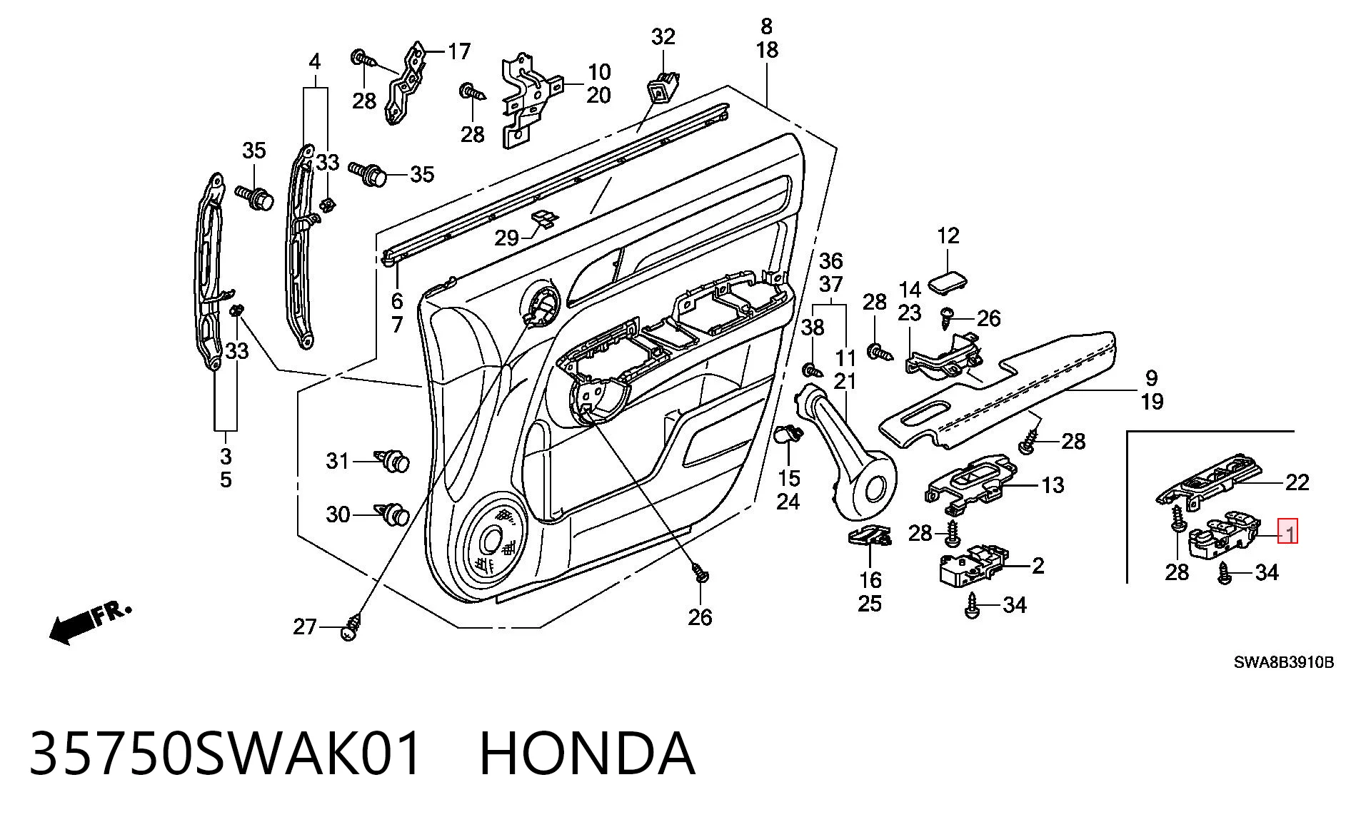 35750SWAK01 Honda Unidad de control de elevalunas delantera izquierda