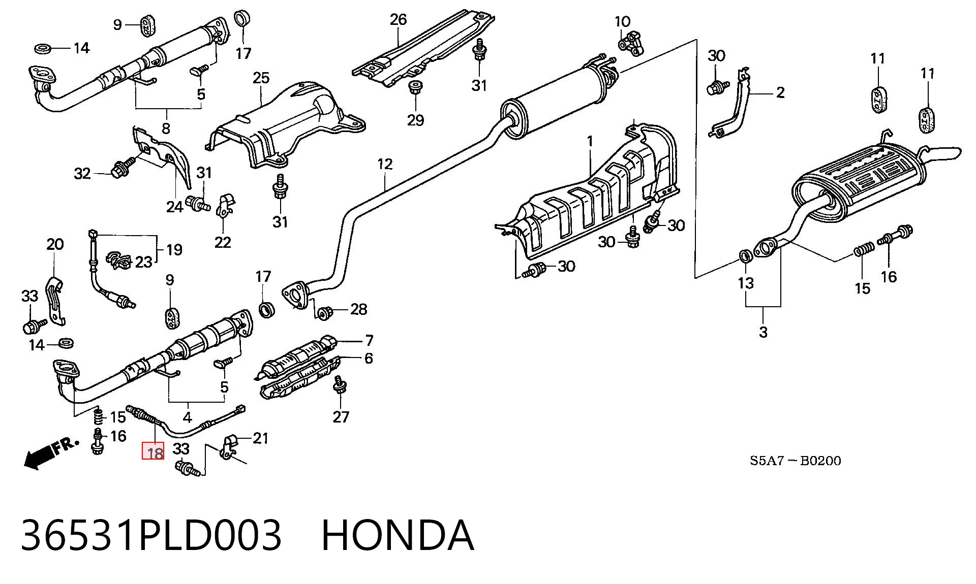 36531PLD003 Honda Sensor de oxígeno previo al catalizador